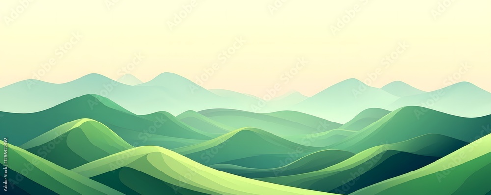 Obraz premium Green rolling hills under a light colored pastel sky