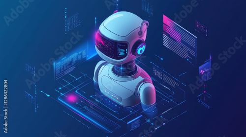 Wallpaper Mural Futuristic AI robot surrounded by digital data displays. Torontodigital.ca