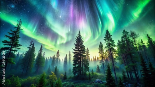 Wallpaper Mural Ethereal Sweden: Double Exposure of Forest and Northern Lights Torontodigital.ca