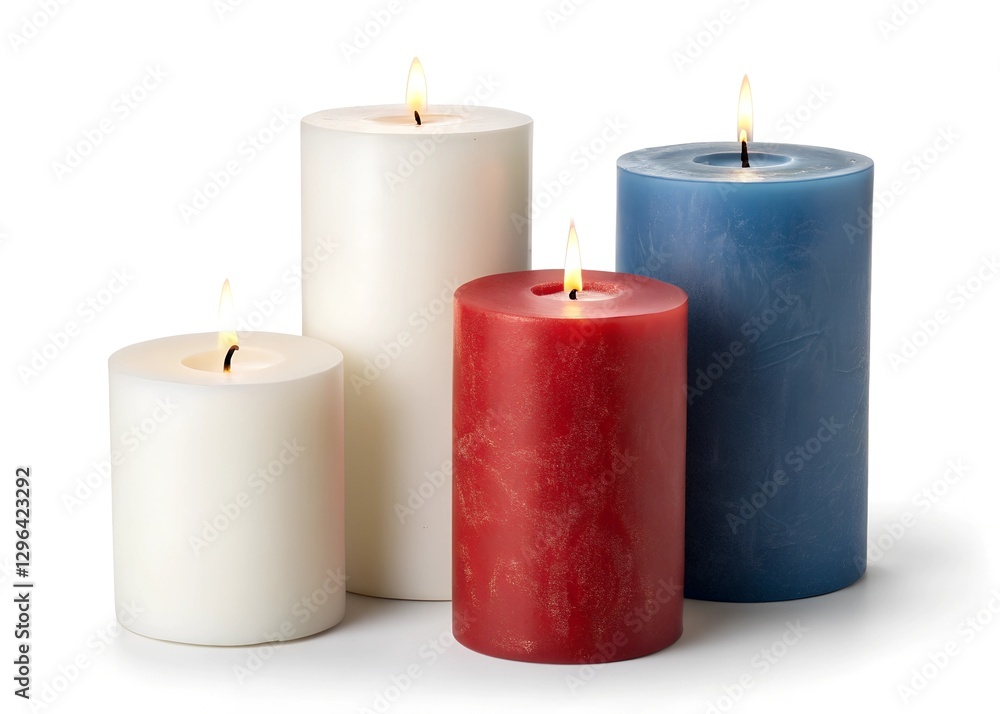 Set of Pillar Candles with Flames Illuminated Set of Pillar Candles with Flames Illuminated