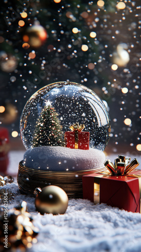 Christmas snow globe with tree and gifts