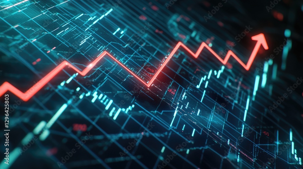 A graph with a red line pointing upwards. The graph is blue and green. The red line is the only thing that is not blue or green A graph with a red line pointing upwards. The graph is blue and green. The red line is the only thing that is not blue or green