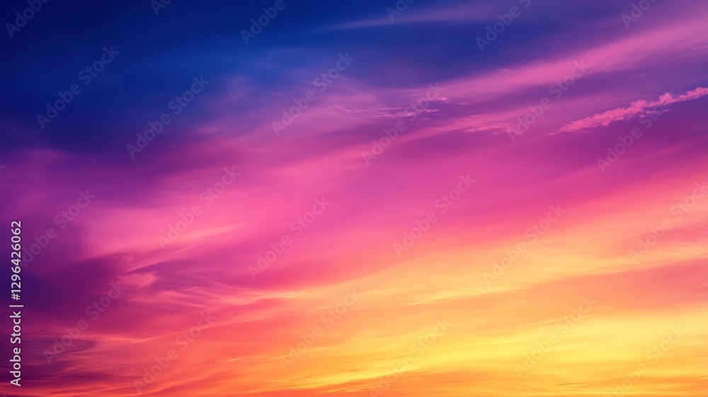 Fototapeta premium Vibrant Sunset Sky - Stunning sunset with vibrant colors of pink, purple, orange, and yellow filling the sky. Perfect for backgrounds
