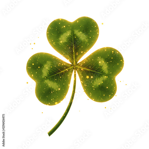 A magical glowing lucky clover emitting golden sparkles appearing to radiate positive energy and good fortune