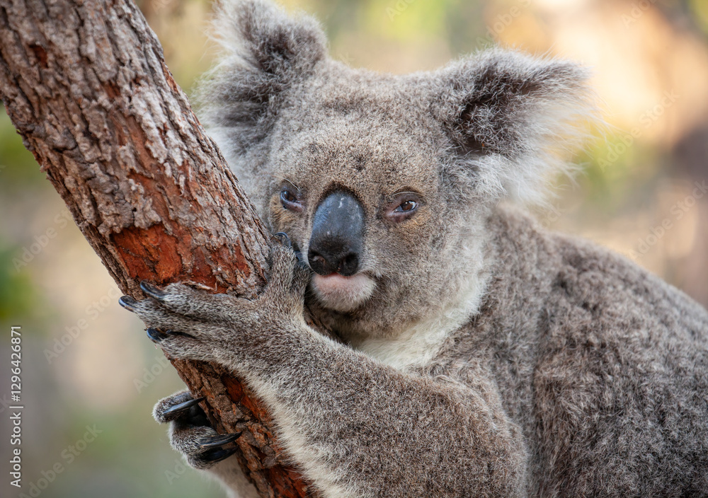 Obraz premium Alter männlicher Koala klammert sich am Baum.