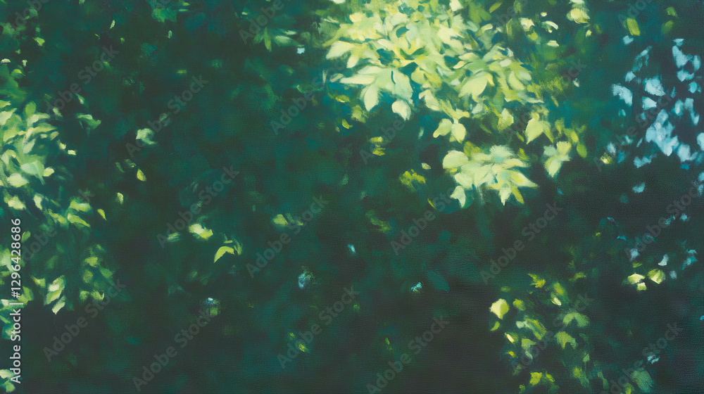 Fototapeta premium Sunlight streaming through lush forest canopy for nature background