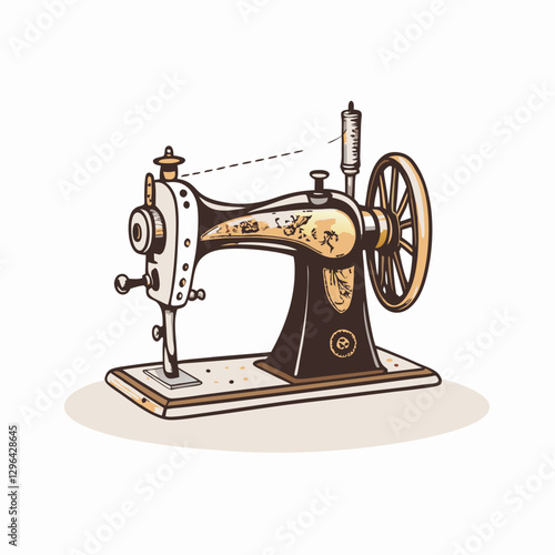 Vintage sewing machine illustration on a clean backdrop, craftsmanship