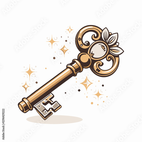 Golden key with ornate design against sparkling background, unlocking potential
