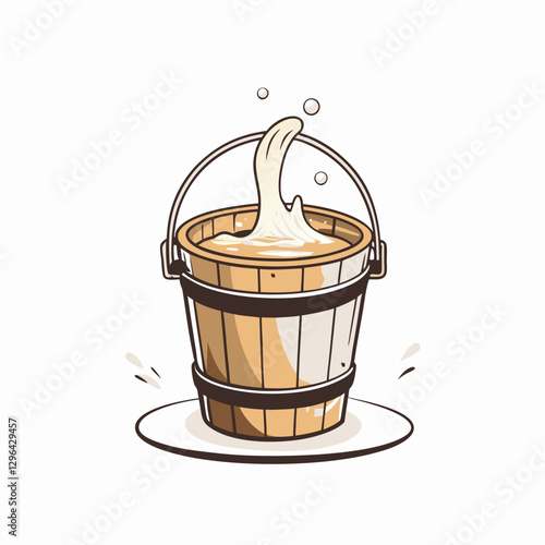 Wooden bucket overflowing with milk, abundance and nourishment