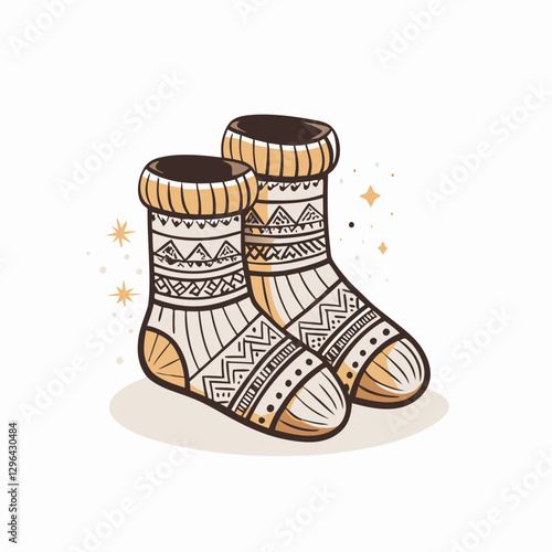 Cozy knitted socks with patterns on white background, warmth and comfort