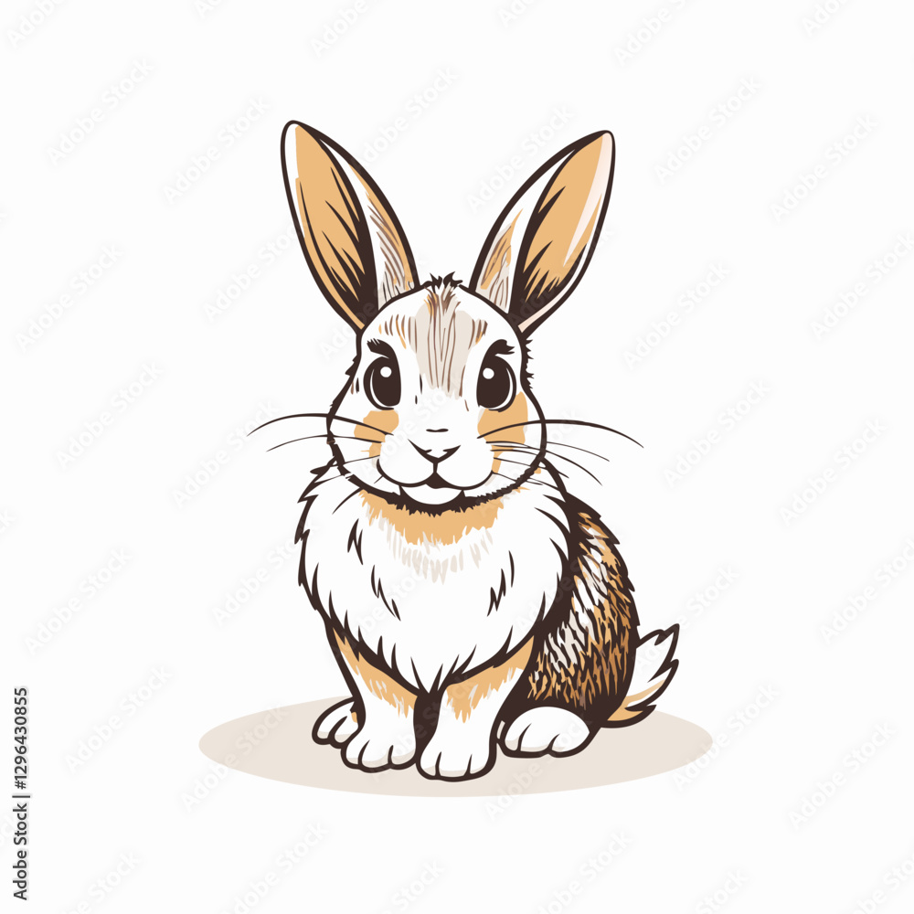 Fototapeta premium Cute rabbit illustration sitting, playful nature theme