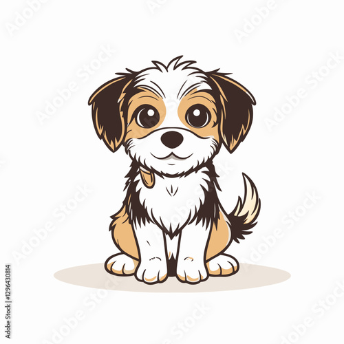 Adorable cartoon puppy sitting happily with a cute expression, joy