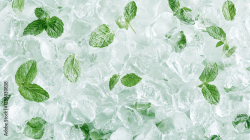 Fresh mint leaves on a bed of crushed ice