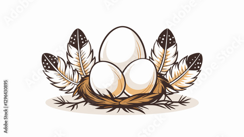 Eggs nestled in feathers on a natural nest, symbol of new beginnings