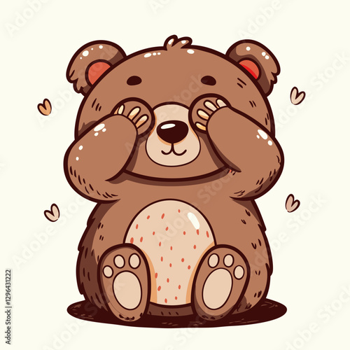 Cute cartoon bear covering eyes with paws, playful innocence