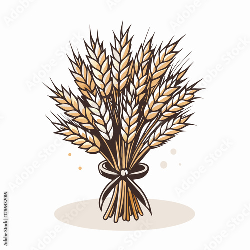 Wheat bouquet illustration, rustic style, earthy colors, harvest concept