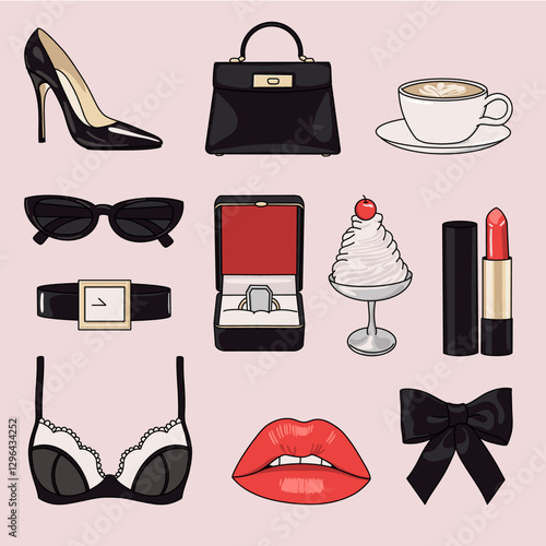  Luxury Fashion and Beauty Essentials Icon Set