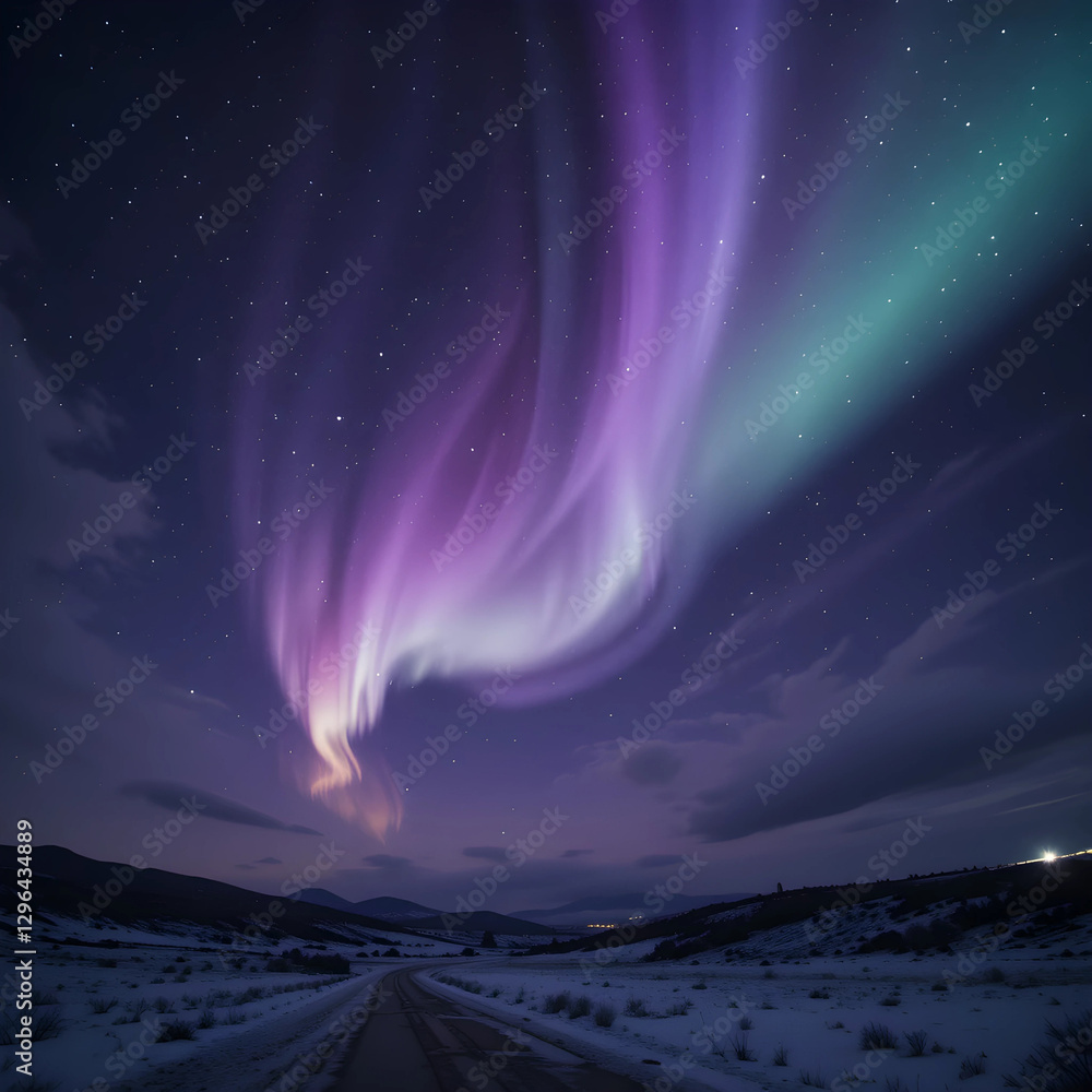 Obraz premium A dreamy purple aurora shining in the night sky.
