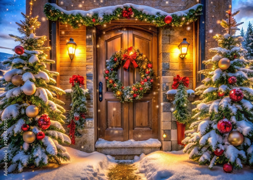 Fototapeta premium Festive Daybreak Utah Front Door, Snowy Winter Macro Photography