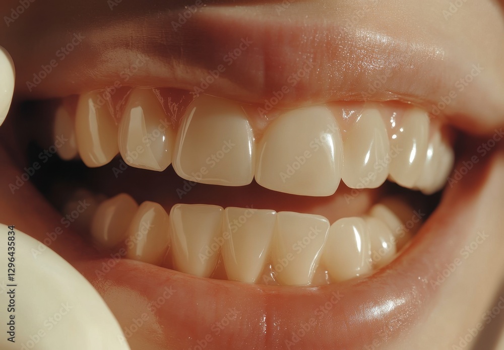 Fototapeta premium Close-up of Healthy White Teeth with Bright Smile and Glossy Lips