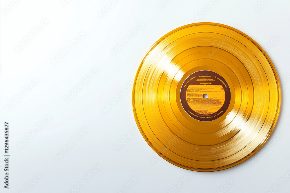 Golden music record on white background, showcasing its shiny surface and vibrant color. This captures essence of music and nostalgia Golden music record on white background, showcasing its shiny surface and vibrant color. This captures essence of music and nostalgia