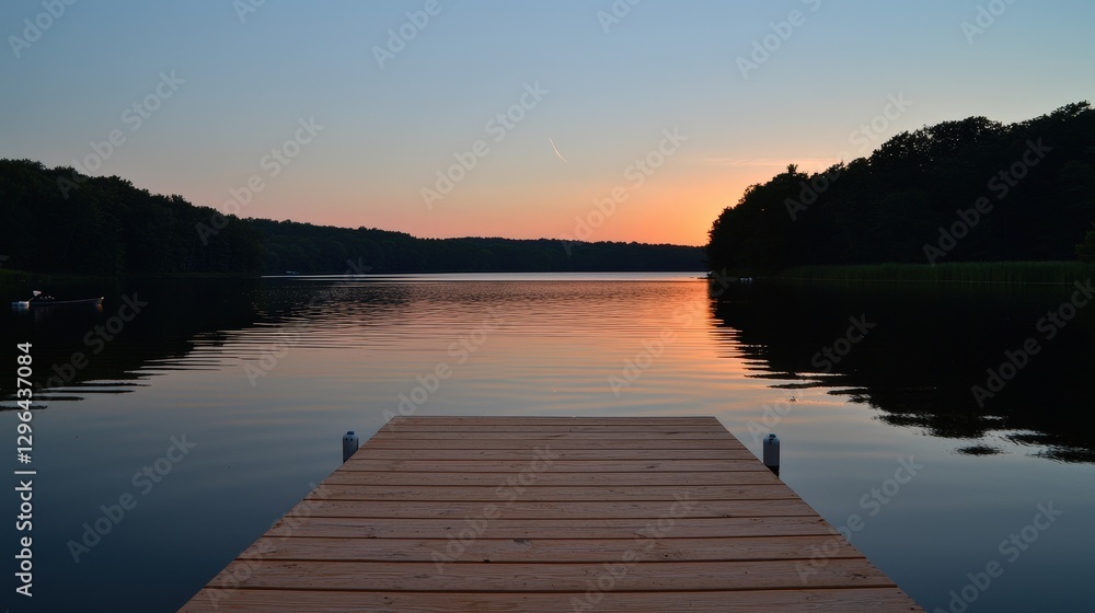 Obraz premium A beautiful lake at sunset with wooden pier in view
