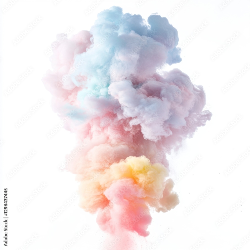 Fototapeta premium Soft Colorful Smoke Cloud on White Background for Artistic Use