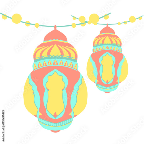 colorfull arabian lantern for decoration light street around mosque park