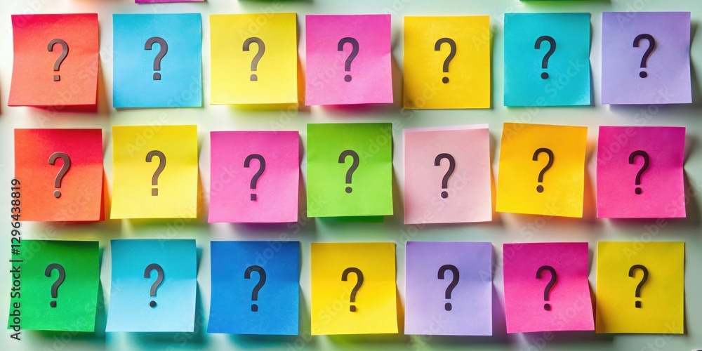 A Colorful Array of Question Marks on Adhesive Notes A Visual Representation of Inquiry and Uncertainty A Colorful Array of Question Marks on Adhesive Notes A Visual Representation of Inquiry and Uncertainty
