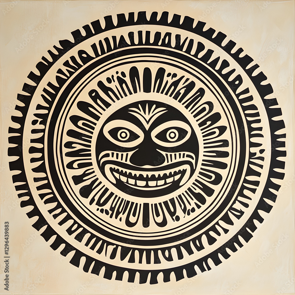 A Polynesian mandala with a tiki face as its focal point. A Polynesian mandala with a tiki face as its focal point.