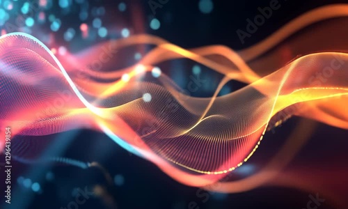 Wallpaper Mural Abstract waves of vibrant orange and blue light flowing through a dark background, creating a dynamic visual Torontodigital.ca