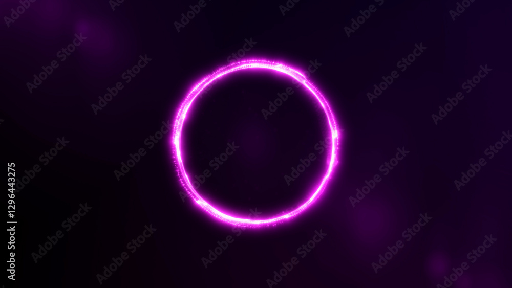 Digital purple neon orb on dark defocussed background. Magic energy sphere visualisation made of glowing particles. Digital purple neon orb on dark defocussed background. Magic energy sphere visualisation made of glowing particles.