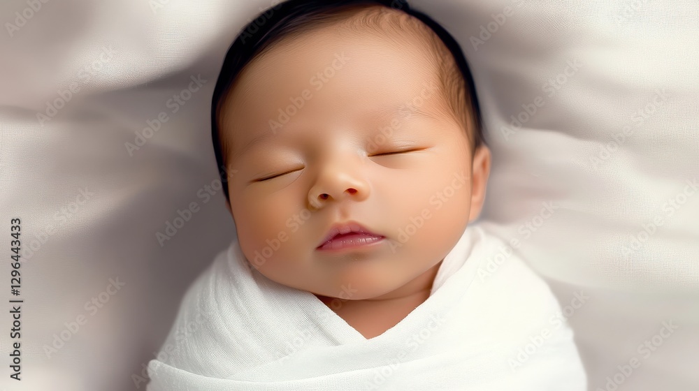 A peaceful baby peacefully asleep, swaddled in soft white cloth, radiating innocence and tranquility, evoking feelings of warmth and love in an enchanting setting. A peaceful baby peacefully asleep, swaddled in soft white cloth, radiating innocence and tranquility, evoking feelings of warmth and love in an enchanting setting.