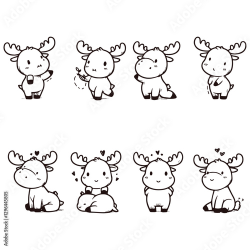 Hand-drawn Cute Hand Drawn line art moose illustration illustration in a detailed and artistic style