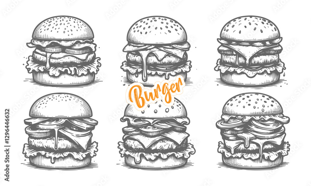 Hand-drawn Hand Drawn burger 02 illustration in a detailed and artistic style Hand-drawn Hand Drawn burger 02 illustration in a detailed and artistic style