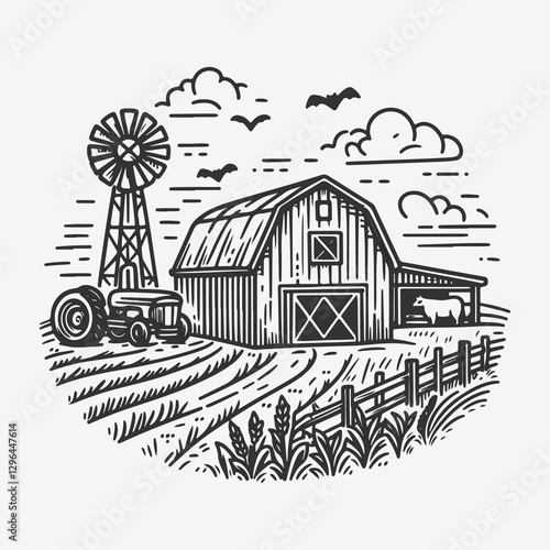Hand-drawn Hand Drawn Farm Barn 321 illustration in a detailed and artistic style