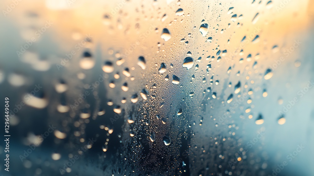 Obraz premium Rain Drops on Glass Creating Abstract Pattern with Blurred Background