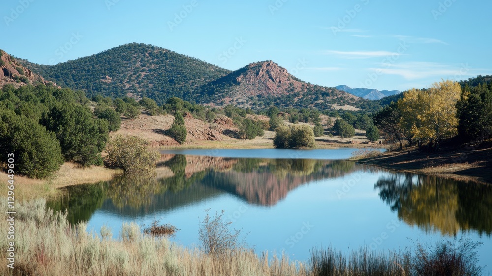 Serene Lake with Mountain Reflection in Natural Light Serene Lake with Mountain Reflection in Natural Light