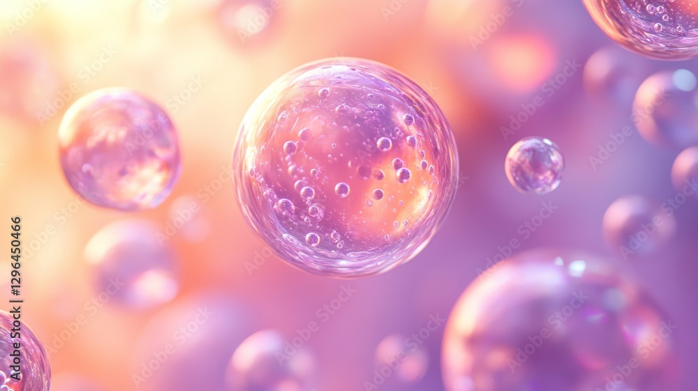 Transparent spheres float against a colorful and blurred background Transparent spheres float against a colorful and blurred background