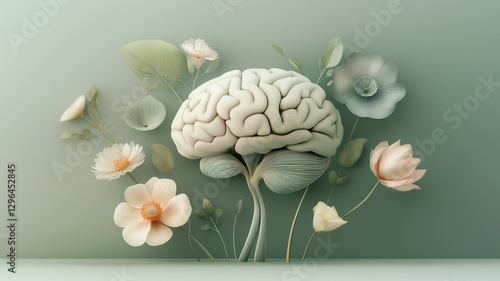 Mental health strength, personal growth and development, creative positive thinking, human brain growing from sprout, planting an idea to mind