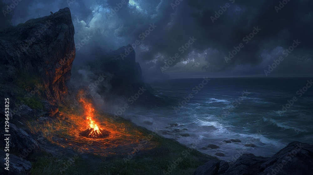Fototapeta premium Professional Image A Glowing Campfire Roaring On
