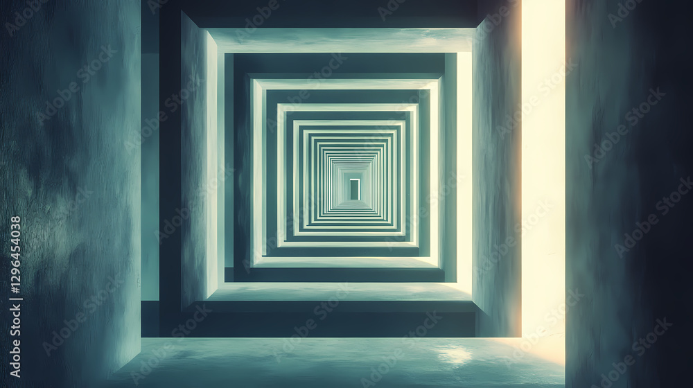 Maze of mirrors reflecting an endless loop of corridors, maze, psychological concept, surreal reflections, endless paths. Infinity Mirror Corridor. Illustration Maze of mirrors reflecting an endless loop of corridors, maze, psychological concept, surreal reflections, endless paths. Infinity Mirror Corridor. Illustration