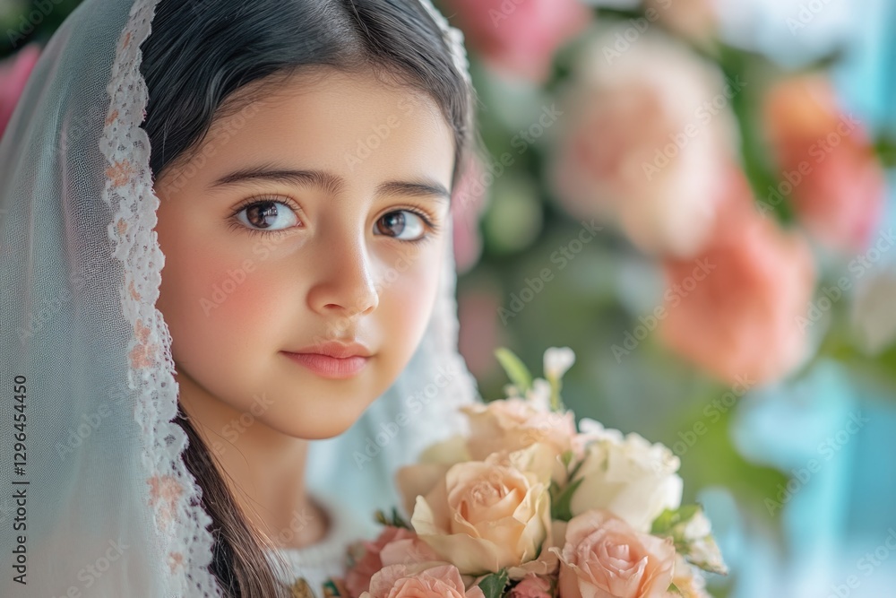 Naklejka premium Young bride holding a bouquet of flowers.