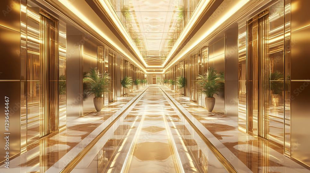 Mesmerizing mirrored hallway: a captivating architectural reflection. Infinity Mirror Corridor. Illustration Mesmerizing mirrored hallway: a captivating architectural reflection. Infinity Mirror Corridor. Illustration