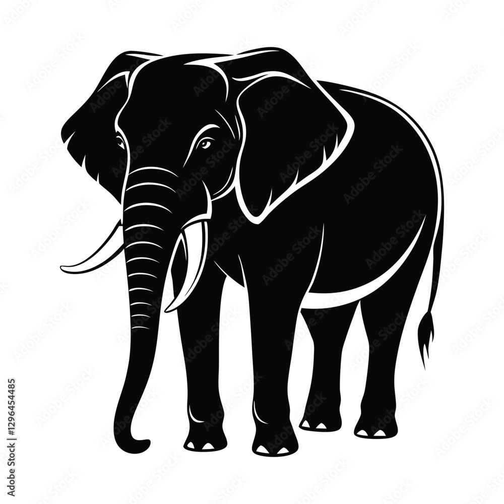 Fototapeta premium African elephant silhouette vector art illustration.