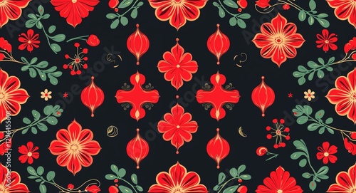 Wallpaper Mural red decorative patterns abstract cartoon on plain dark black background illustration Torontodigital.ca
