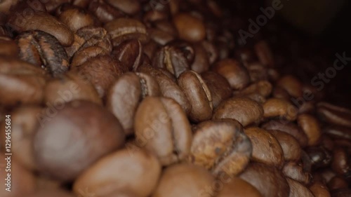 Wallpaper Mural Roasted coffee beans macro shot, panorama from the right. vertical video Torontodigital.ca