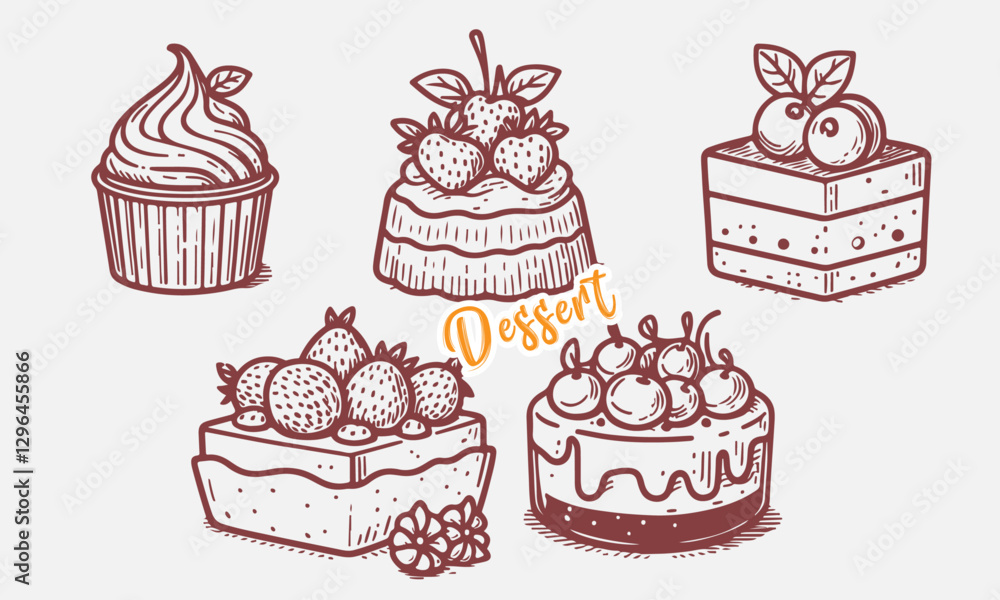 Naklejka premium High-Quality Vector Illustration of Hand Drawn Dessert 02 for Creative and Commercial Design Use with Editable Elements