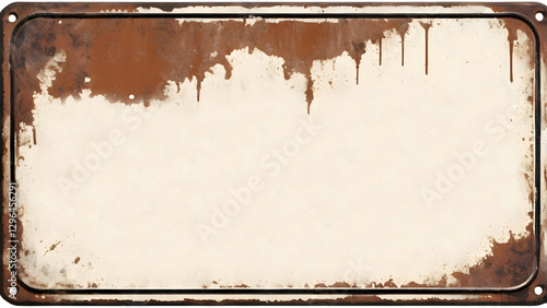 Empty rusty metal sign showing white background with dripping paint effect