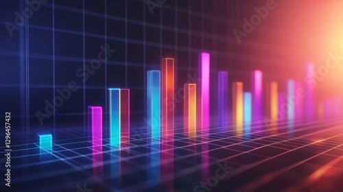 Wallpaper Mural A row of vibrant, glass-like bars in a financial bar chart, with each bar glowing softly against a sleek, dark grid background, representing economic growth Torontodigital.ca